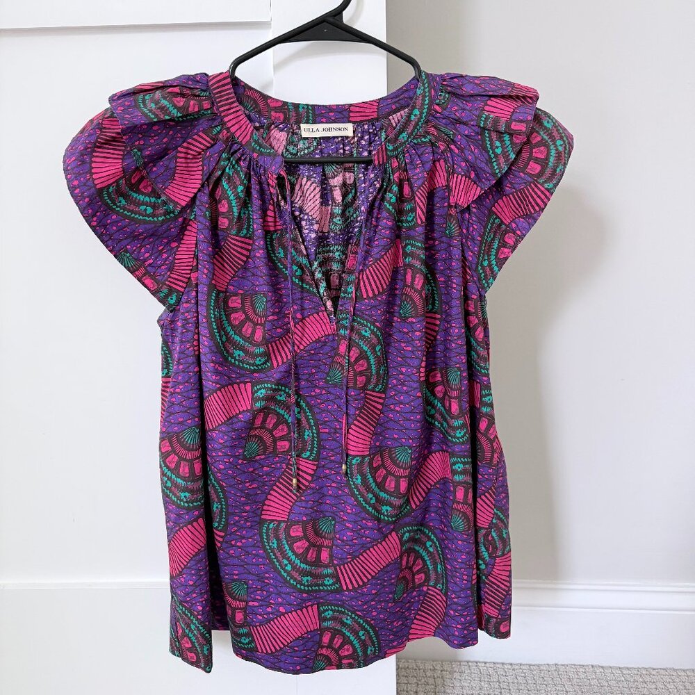 Ulla Johnson Purple and Pink Ruffle Sleeve Top Size S